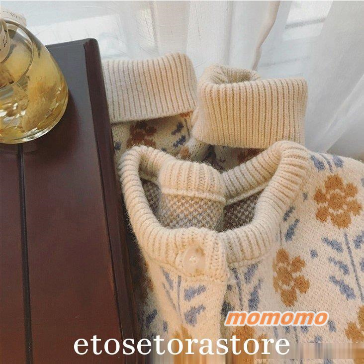 カーディガンVネックニットカーディガン花柄レディースセーター秋冬花柄セーターゆったり長袖レトロ可愛いカジュアル通勤40代厚手  