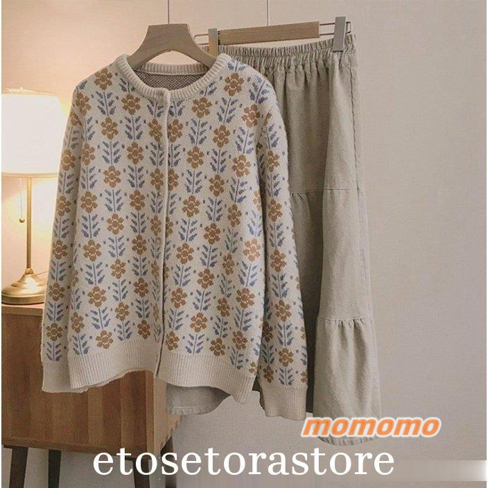カーディガンVネックニットカーディガン花柄レディースセーター秋冬花柄セーターゆったり長袖レトロ可愛いカジュアル通勤40代厚手  