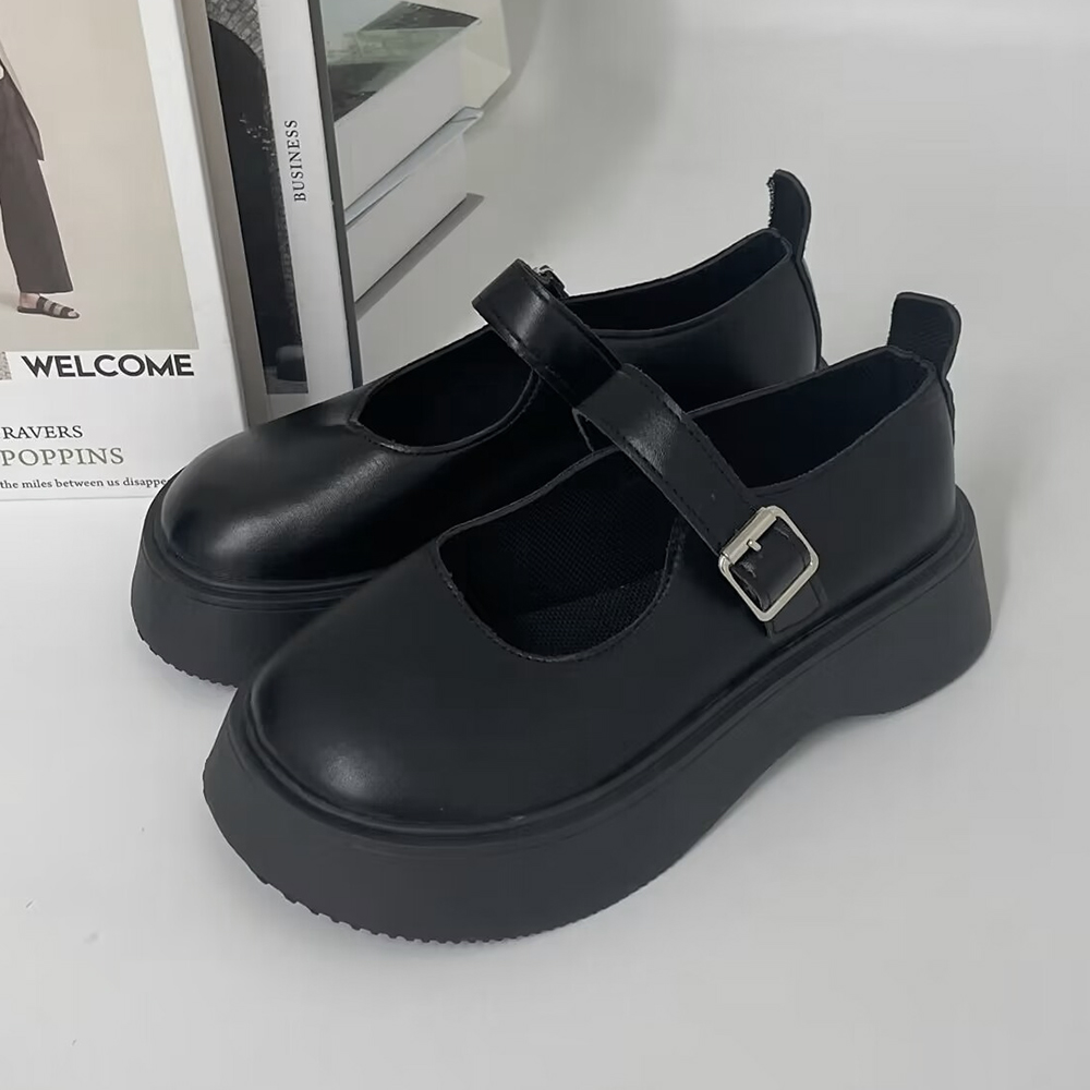 厚底ローファー レディース レザー調  