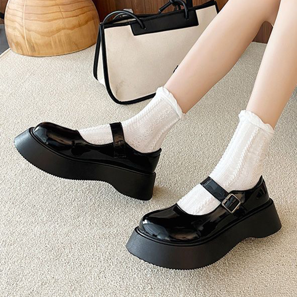 厚底ローファー レディース レザー調  