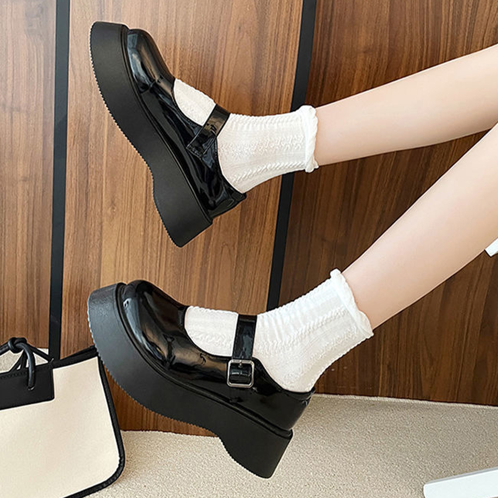 厚底ローファー レディース レザー調  