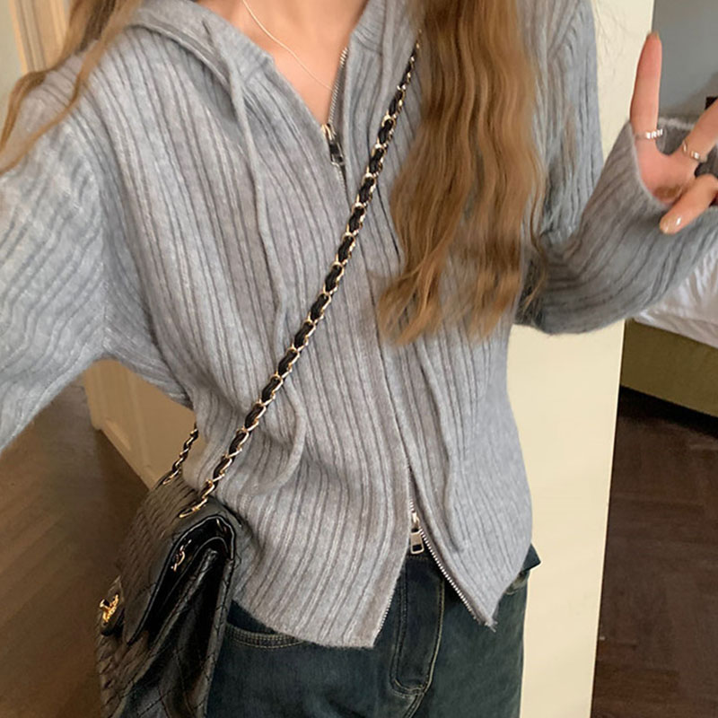 ニット レディース カーディガン トップス 長袖 フード付き おしゃれ カジュアル シンプル ゆったり 春秋コーデ ジップアップ 