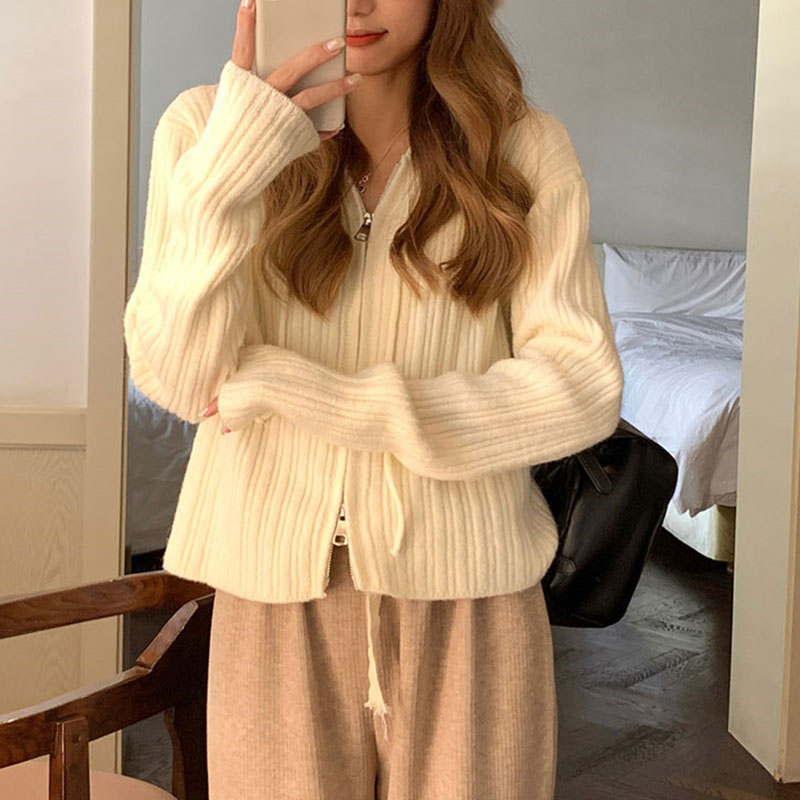 ニット レディース カーディガン トップス 長袖 フード付き おしゃれ カジュアル シンプル ゆったり 春秋コーデ ジップアップ 
