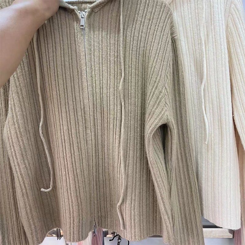 ニット レディース カーディガン トップス 長袖 フード付き おしゃれ カジュアル シンプル ゆったり 春秋コーデ ジップアップ 