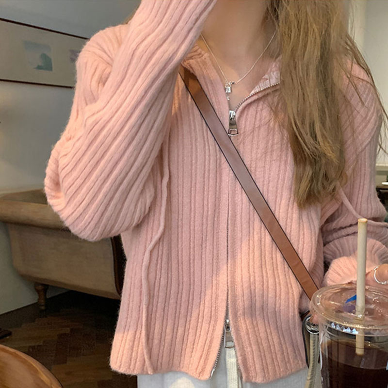 ニット レディース カーディガン トップス 長袖 フード付き おしゃれ カジュアル シンプル ゆったり 春秋コーデ ジップアップ 