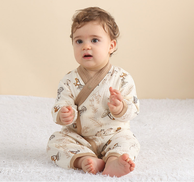 赤ちゃん カバーオール ベビー 甚平 ロンパース ガーゼ 写真撮影 出産祝い 退院 可愛い ベビー服 パンダ おしゃれ 浴衣 お宮参り 長袖 新生児 出産準備 パジャマ