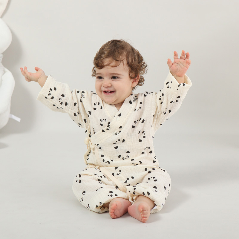 赤ちゃん カバーオール ベビー 甚平 ロンパース ガーゼ 写真撮影 出産祝い 退院 可愛い ベビー服 パンダ おしゃれ 浴衣 お宮参り 長袖 新生児 出産準備 パジャマ
