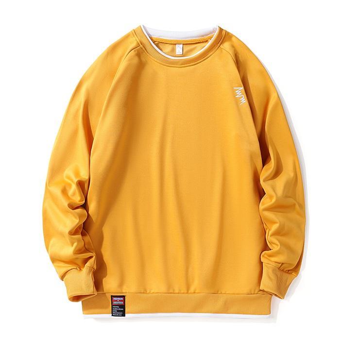 重ね着風トレーナー メンズ 長袖 クルーネック 刺繍 スウェット おしゃれ 切り替え カジュアル プルオーバー トップス コーデ 