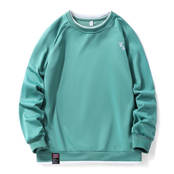 重ね着風トレーナー メンズ 長袖 クルーネック 刺繍 スウェット おしゃれ 切り替え カジュアル プルオーバー トップス コーデ 