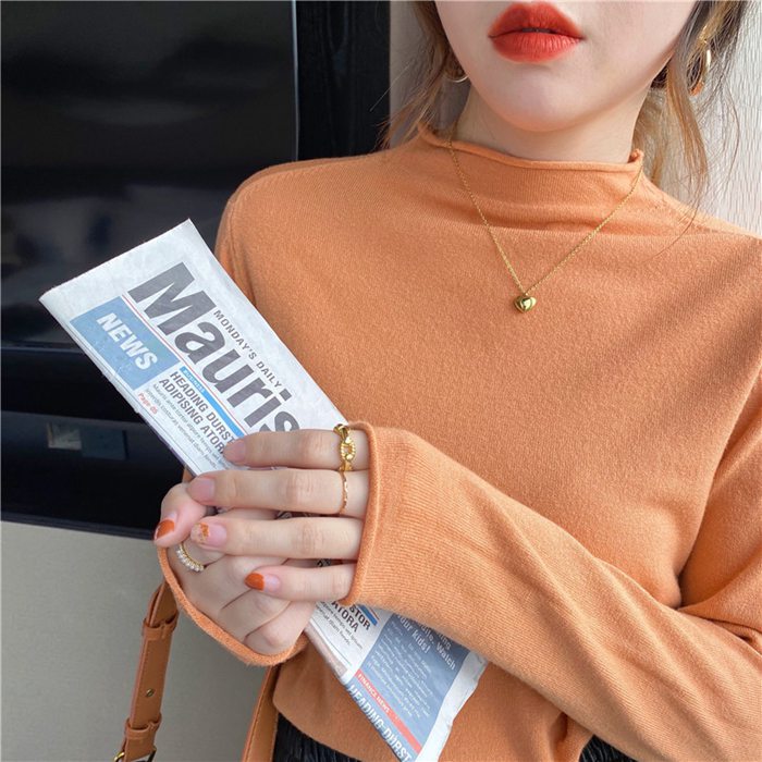 ニットソー ニット レディース トップス カラバリ 長袖 エレ春秋 ニットインナー ハイネック 可愛い 薄手 おしゃれ 無地 