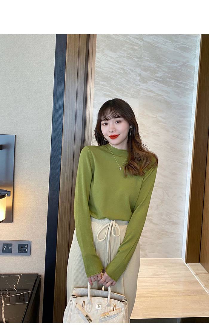 ニットソー ニット レディース トップス カラバリ 長袖 エレ春秋 ニットインナー ハイネック 可愛い 薄手 おしゃれ 無地 