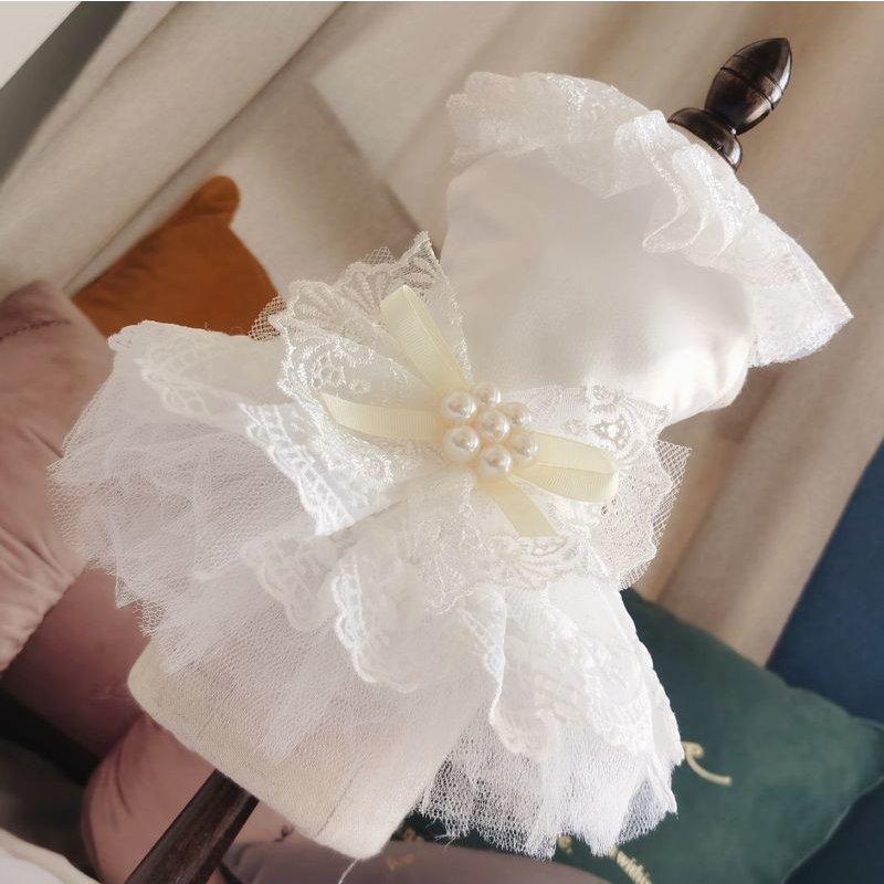 ドッグウェア 犬用 小型犬 ペット用品 ウエディングドレス レース リボン フ 刺繍 フリル 結婚式 きれいめ メッシュ リングドッグ フェイクパール 