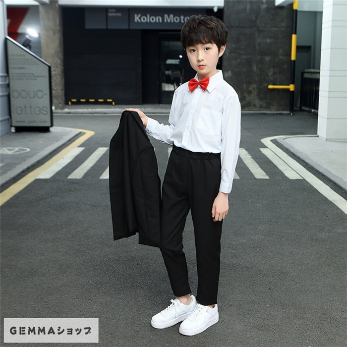 子供スーツ 男の子 3点セット フォーマルスーツ ジャケット シャツ パンツ 中小学生 卒業式 発表会 七五三 入学式 ブラック 