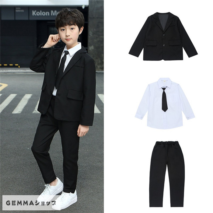 子供スーツ 男の子 3点セット フォーマルスーツ ジャケット シャツ パンツ 中小学生 卒業式 発表会 七五三 入学式 ブラック 