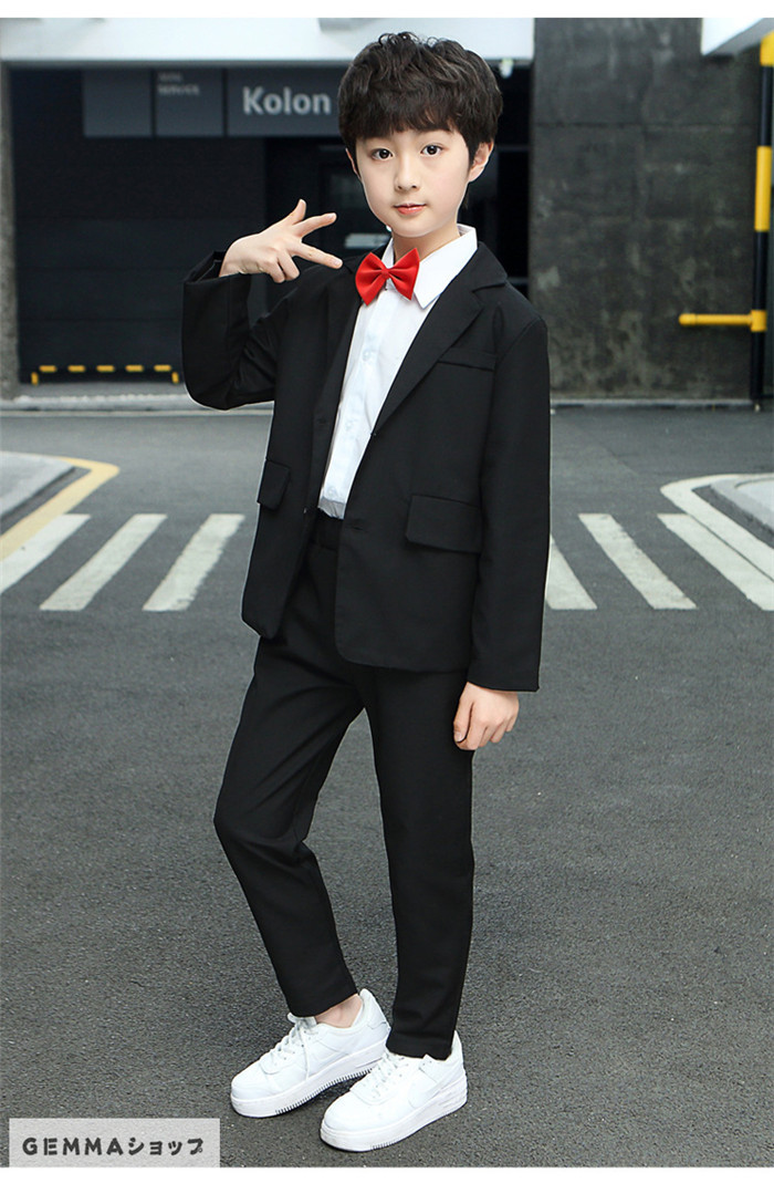 子供スーツ 男の子 3点セット フォーマルスーツ ジャケット シャツ パンツ 中小学生 卒業式 発表会 七五三 入学式 ブラック 