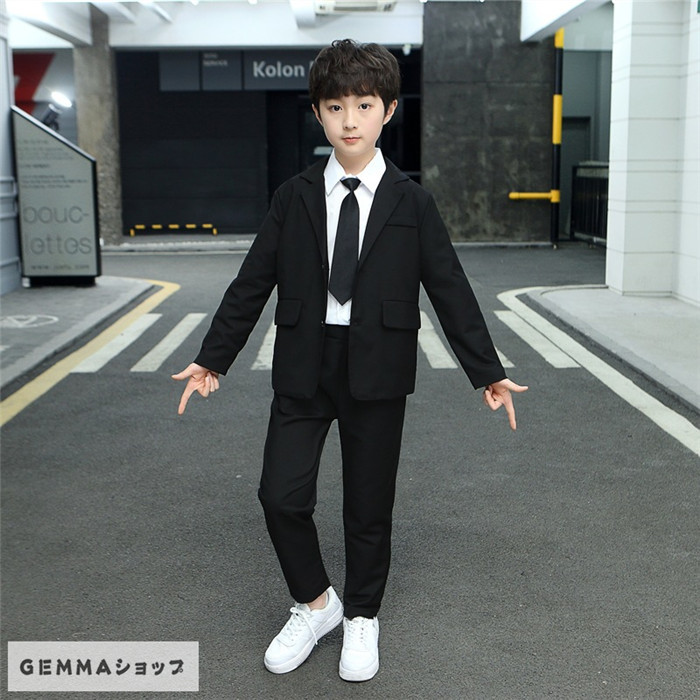 子供スーツ 男の子 3点セット フォーマルスーツ ジャケット シャツ パンツ 中小学生 卒業式 発表会 七五三 入学式 ブラック 
