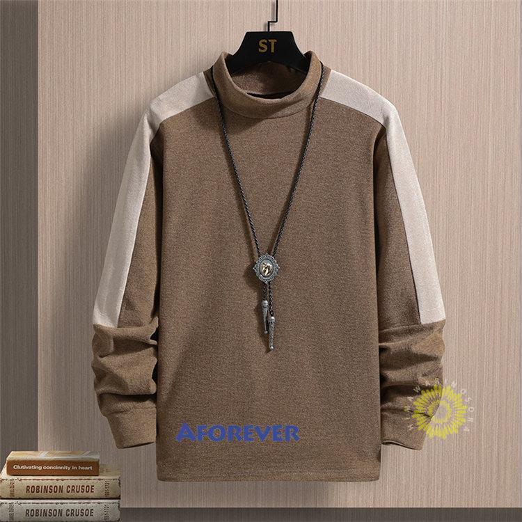長袖Tシャツ メンズ Tシャツ プルオーバー モックネック おしゃれ 切り替え 冬服 トップス 秋服 韓国風 