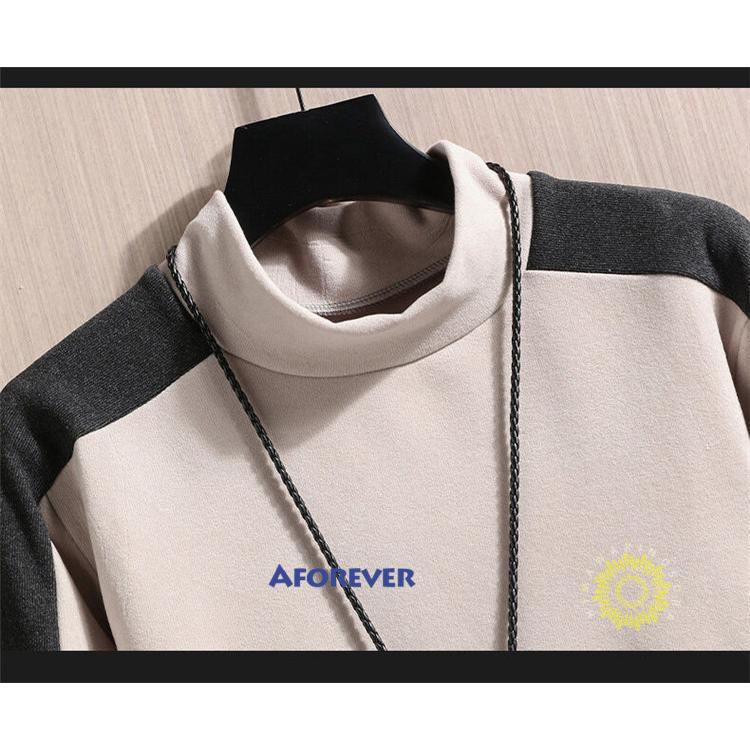 長袖Tシャツ メンズ Tシャツ プルオーバー モックネック おしゃれ 切り替え 冬服 トップス 秋服 韓国風 