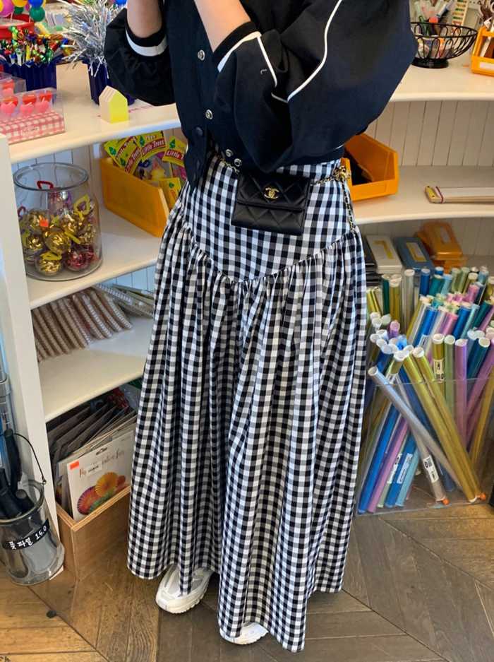 ロングスカート レディース マキシ丈 ロング丈 スカート ハイウエスト 秋 冬 チェック柄 ウエストゴム 無地 ボ体型カバー 