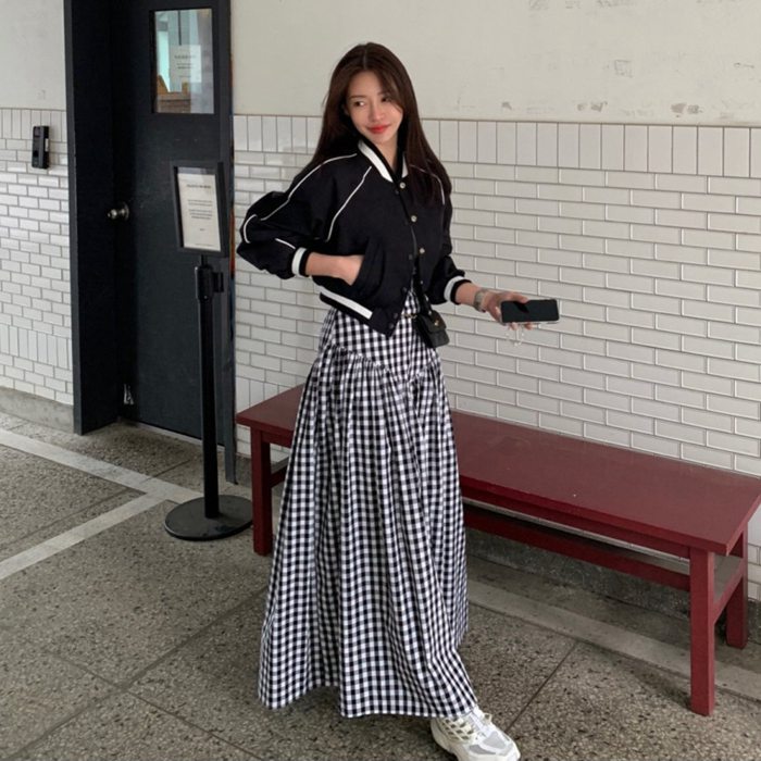 ロングスカート レディース マキシ丈 ロング丈 スカート ハイウエスト 秋 冬 チェック柄 ウエストゴム 無地 ボ体型カバー 