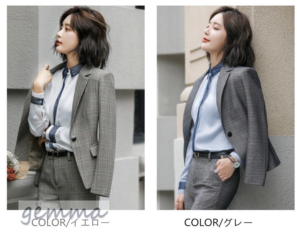 送料無料 パンツスーツ ジャケット セットアップ フォーマル スーツ オシャレ 大きいサイズ 通勤 オフィス 事務服 パンツセット ビジネス就活 チェック柄 