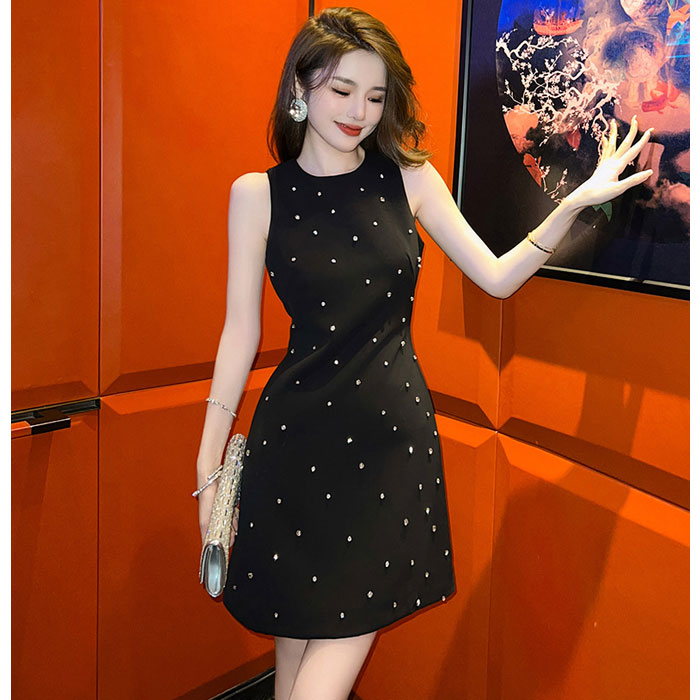 総ビジュー ノースリーブショートワンピース 黒 大人 上品 セクシー キャバ 韓国 スナック 服 レディース 