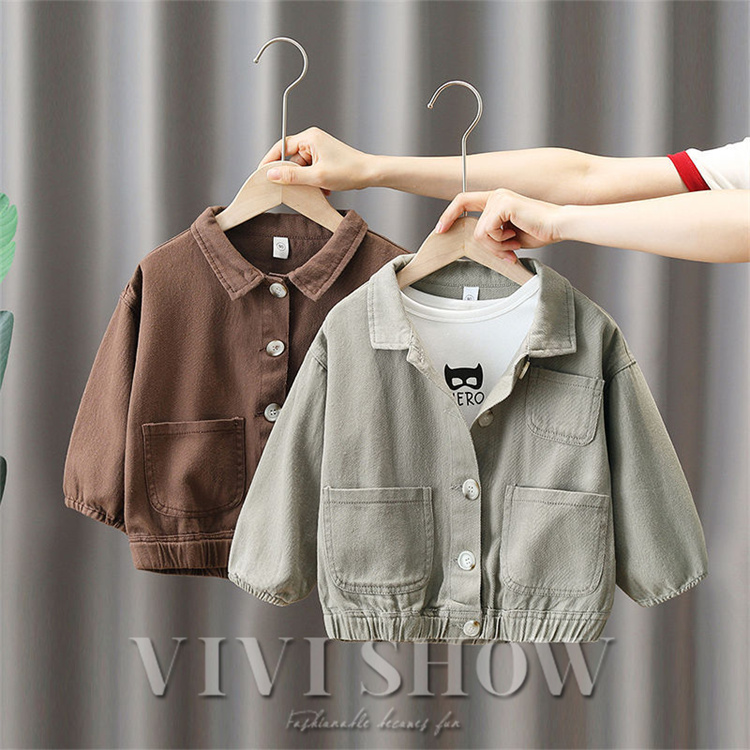 キッズ アウター 長袖 トップス ゆったり 襟付き シンプル ポケット 着やすい カジュアル 動きやすい おしゃれ あわせやすい 