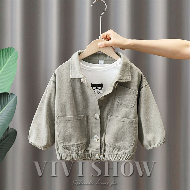 キッズ アウター 長袖 トップス ゆったり 襟付き シンプル ポケット 着やすい カジュアル 動きやすい おしゃれ あわせやすい 