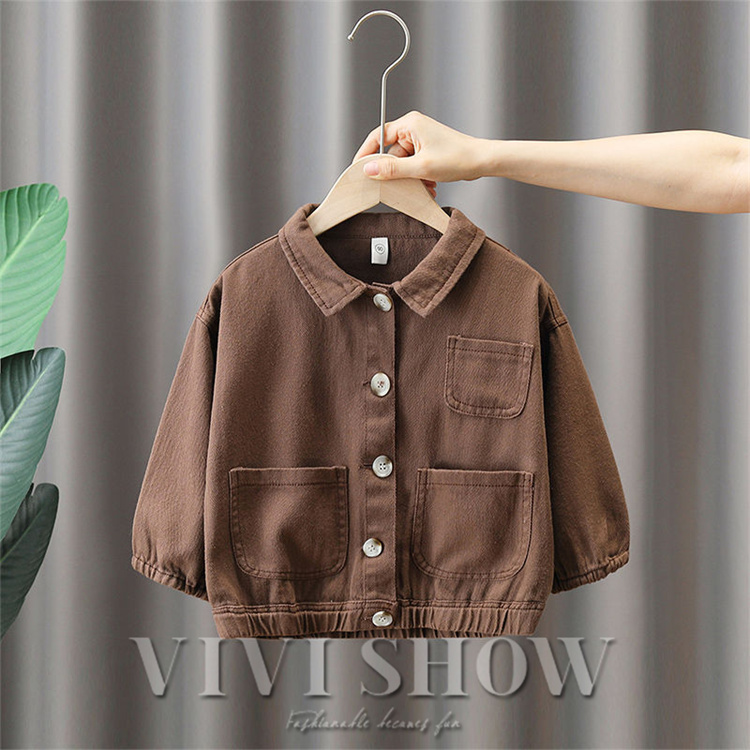 キッズ アウター 長袖 トップス ゆったり 襟付き シンプル ポケット 着やすい カジュアル 動きやすい おしゃれ あわせやすい 