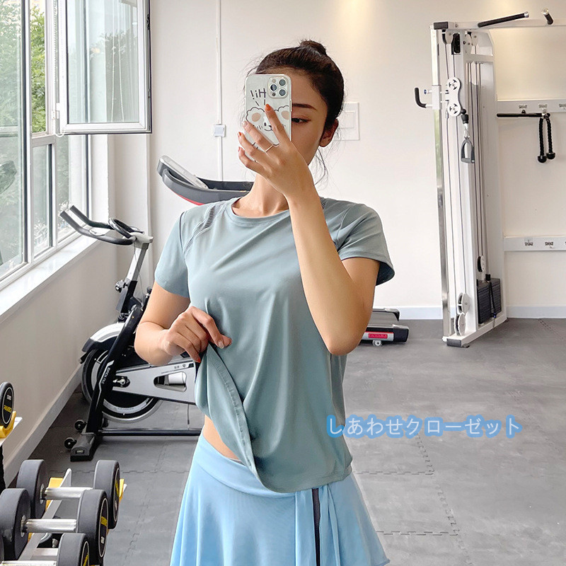 ヨガウェア レディース トップス 半袖 Tシャツ ホットヨガ 吸汗 ランニングウェア スポーツウェア かわいい フィットネス おしゃれ 速乾 