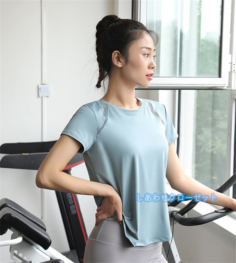 ヨガウェア レディース トップス 半袖 Tシャツ ホットヨガ 吸汗 ランニングウェア スポーツウェア かわいい フィットネス おしゃれ 速乾 