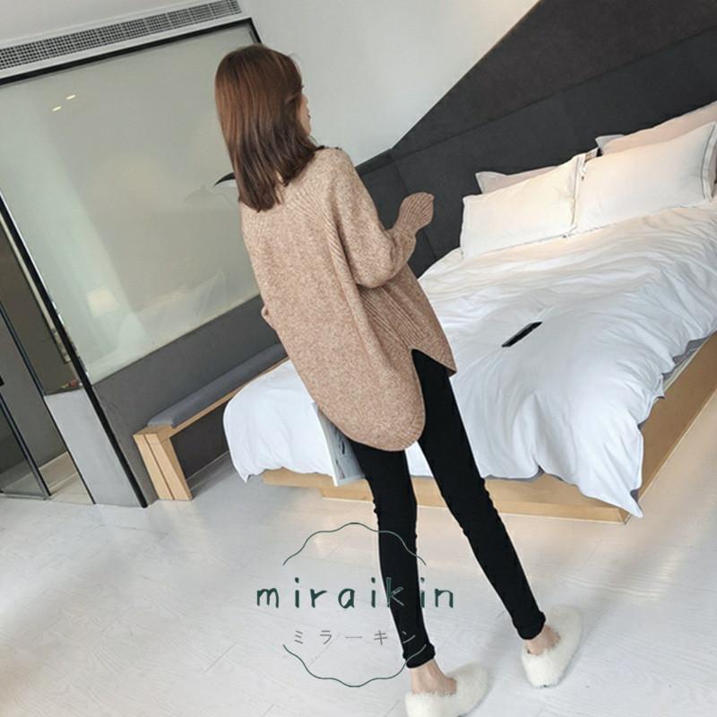 チュニック トップス ニット セーター レディース ラウンドヘム模様編みニット 女性 長袖 かわいい 春 冬 薄手 トップス 秋 ゆったり スリット入り 