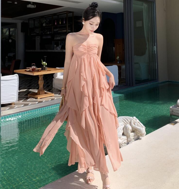 レディース パーティードレス ワンピース イブニングドレス オフショルダー ノースリーブ シフォン 首掛け セクシー 演奏会 披露宴 バックレス 