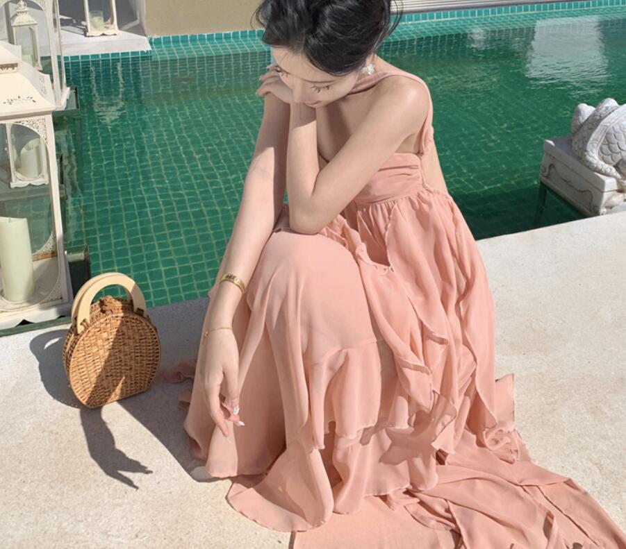 レディース パーティードレス ワンピース イブニングドレス オフショルダー ノースリーブ シフォン 首掛け セクシー 演奏会 披露宴 バックレス 