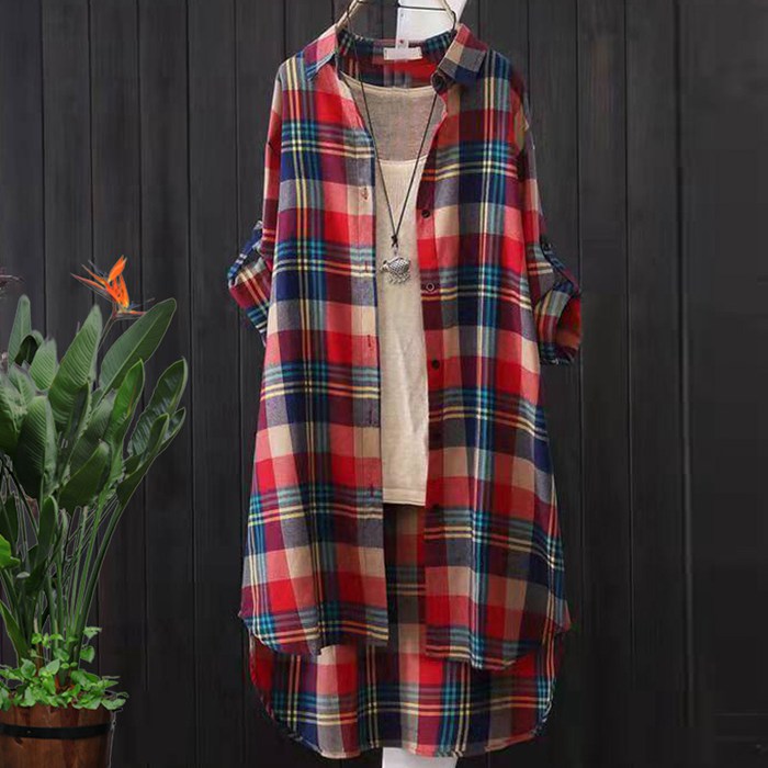 チェックシャツ シャツ ロングシャツ ロングブラウス レディース 長袖 春秋 着痩せ おしゃれ カジュアル きれいめ トップス チェック柄 