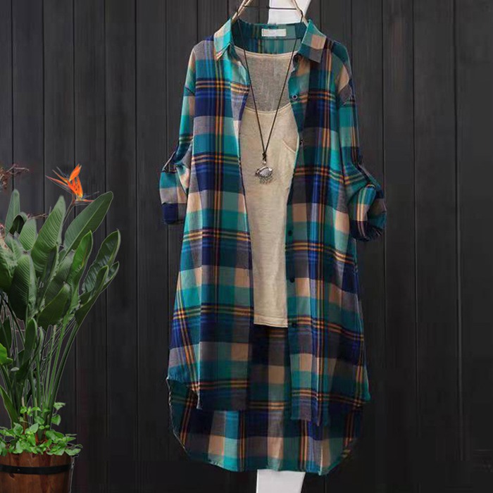 チェックシャツ シャツ ロングシャツ ロングブラウス レディース 長袖 春秋 着痩せ おしゃれ カジュアル きれいめ トップス チェック柄 