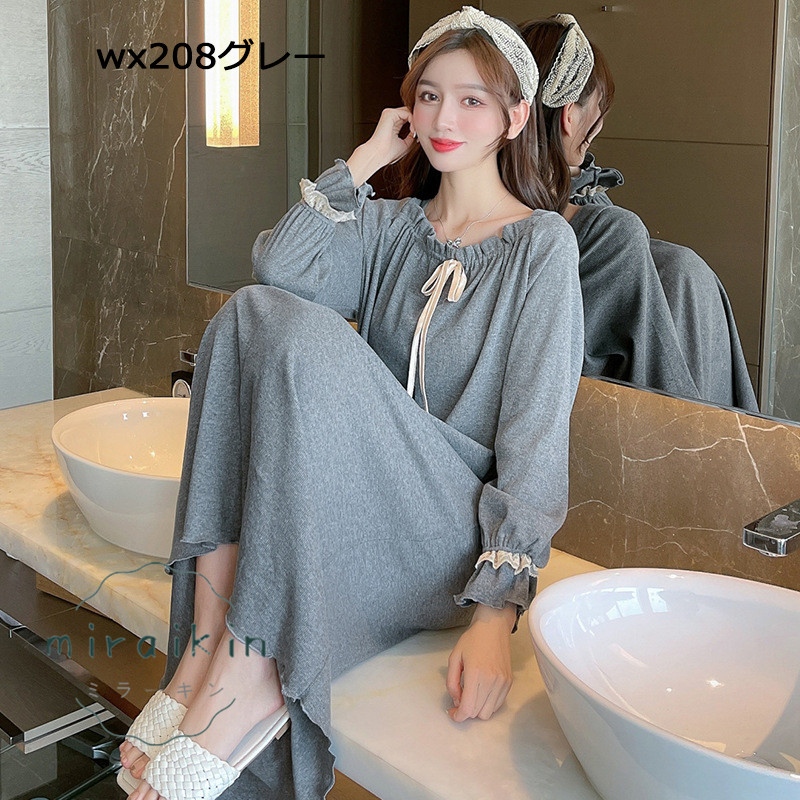 ルームワンピース レディース 部屋着 パジャマ ワンピース ゆったり ロング丈 夏 ルームウェア 秋 春 長袖 寝着 マキシ丈 柔らかめ 可愛い 大人 体型カバー 