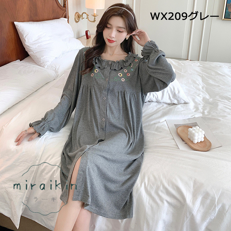 ルームワンピース レディース 部屋着 パジャマ ワンピース ゆったり ロング丈 夏 ルームウェア 秋 春 長袖 寝着 マキシ丈 柔らかめ 可愛い 大人 体型カバー 