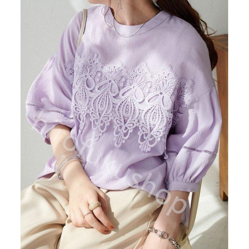 シャツ ブラウス 春秋 レディース トップス 前後2WAY 上品 羽織り きれいめ 無地 重ね着 カジュアル 七分袖 レース 綿 可愛い おしゃれ 