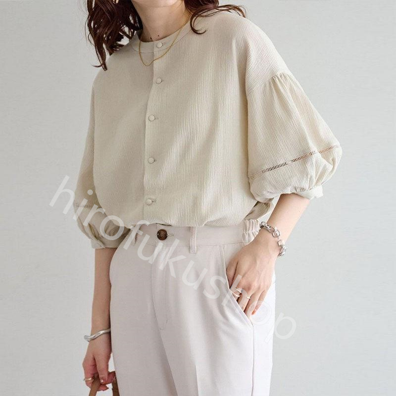 シャツ ブラウス 春秋 レディース トップス 前後2WAY 上品 羽織り きれいめ 無地 重ね着 カジュアル 七分袖 レース 綿 可愛い おしゃれ 