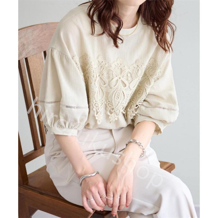 シャツ ブラウス 春秋 レディース トップス 前後2WAY 上品 羽織り きれいめ 無地 重ね着 カジュアル 七分袖 レース 綿 可愛い おしゃれ 