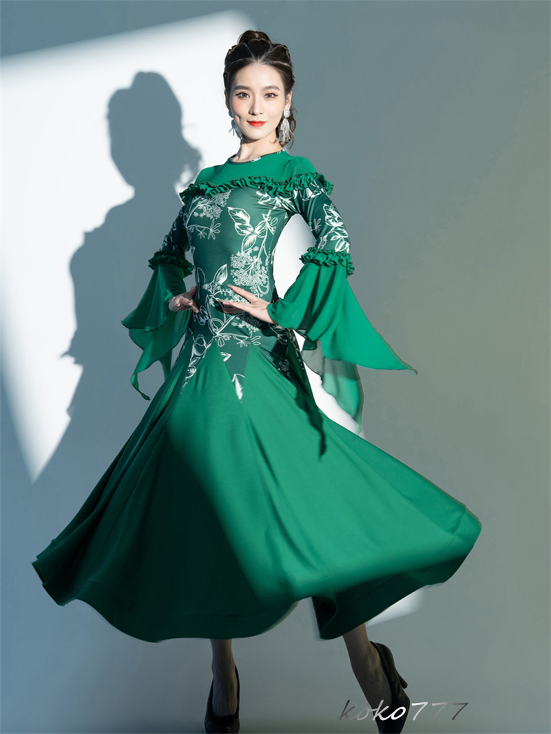 ロングドレス レディース ワンピース ラテンダンス カラードレス パーティー 発表会 公演 洋服 コスチューム ワルツ ナショナルダンス 舞台衣装 モダンダンス 