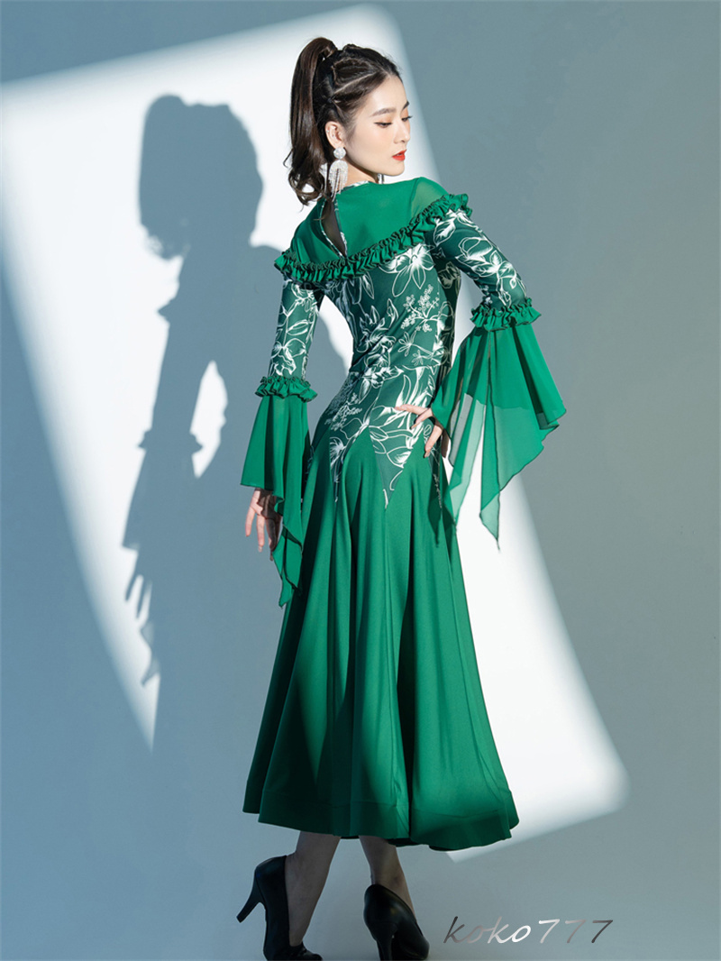 ロングドレス レディース ワンピース ラテンダンス カラードレス パーティー 発表会 公演 洋服 コスチューム ワルツ ナショナルダンス 舞台衣装 モダンダンス 