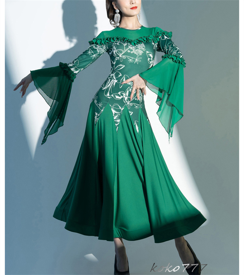 ロングドレス レディース ワンピース ラテンダンス カラードレス パーティー 発表会 公演 洋服 コスチューム ワルツ ナショナルダンス 舞台衣装 モダンダンス 