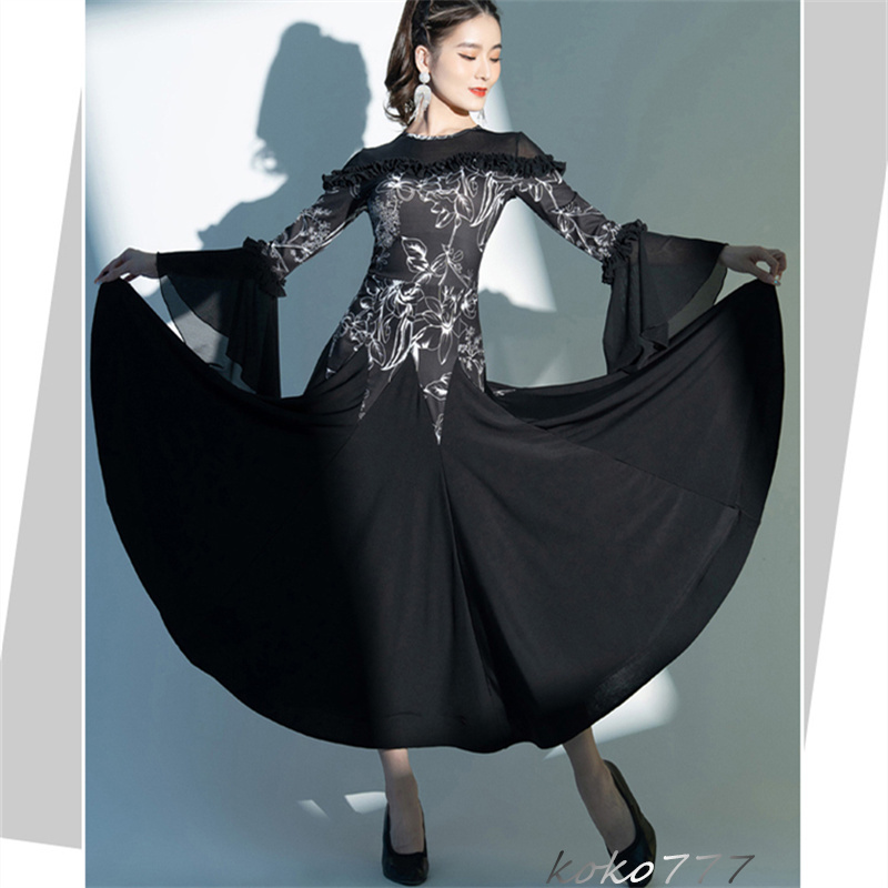 ロングドレス レディース ワンピース ラテンダンス カラードレス パーティー 発表会 公演 洋服 コスチューム ワルツ ナショナルダンス 舞台衣装 モダンダンス 