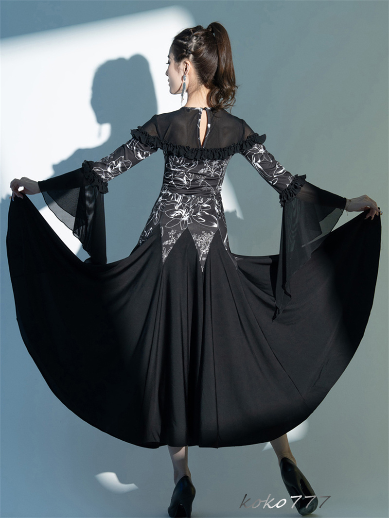 ロングドレス レディース ワンピース ラテンダンス カラードレス パーティー 発表会 公演 洋服 コスチューム ワルツ ナショナルダンス 舞台衣装 モダンダンス 