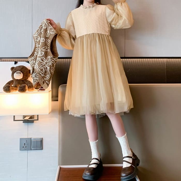 小学生 女の子 ベスト付き ワンピース ドレス 2点セット 長袖 フォーマル 可愛い カジュアル きれいめ ガー発表会 春秋 ワンピース 韓国 