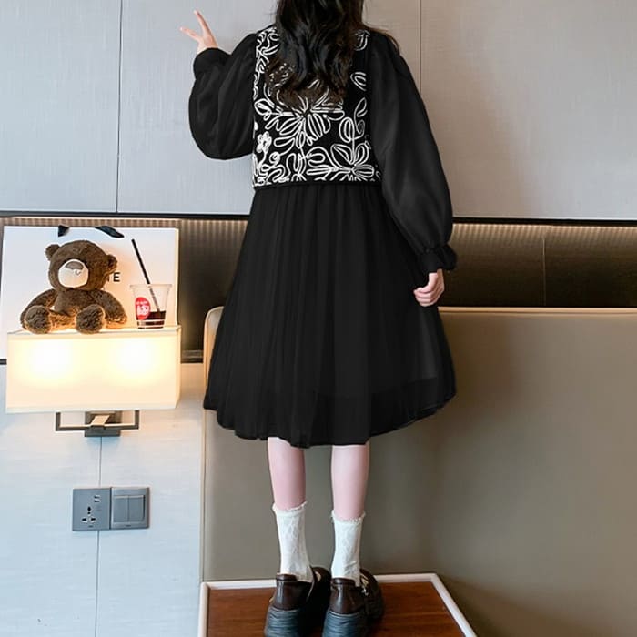 小学生 女の子 ベスト付き ワンピース ドレス 2点セット 長袖 フォーマル 可愛い カジュアル きれいめ ガー発表会 春秋 ワンピース 韓国 