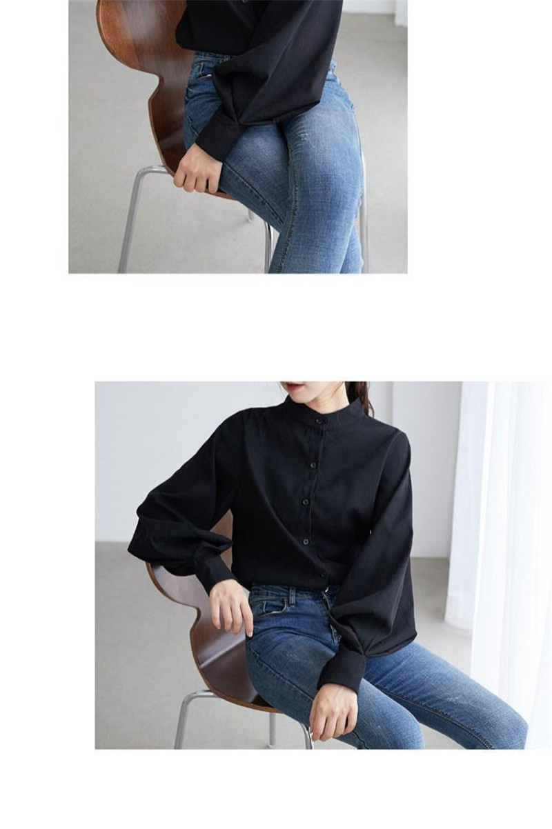 ブラウス レディース 長袖 シャツ ボリューム袖 トップス きれいめ ショート丈 ゆったり 前開き 大きいサイズ 通勤 立ち襟 おしゃれ 