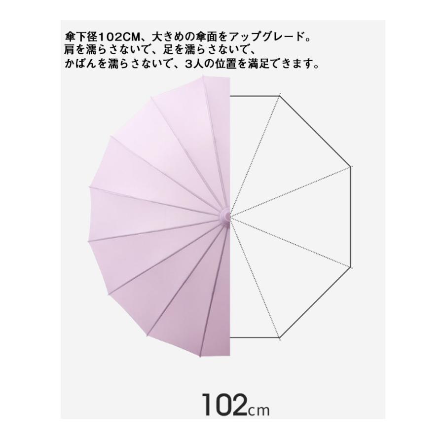 16本骨 長傘 ワンタッチ傘 傘 紳士傘 レディース 無地 撥水 軽量 耐風 ジャンプ傘 グラスファイバー傘骨 スライドカバー付き 3層防水 